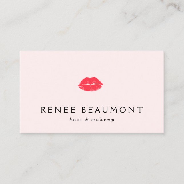 Rote Kissenlippen Hellrosa Makeup Artist Visitenkarte (Vorderseite)