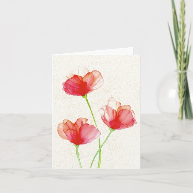 Rote Klappkarte mit Mohn  Dankeskarte (Vorderseite)