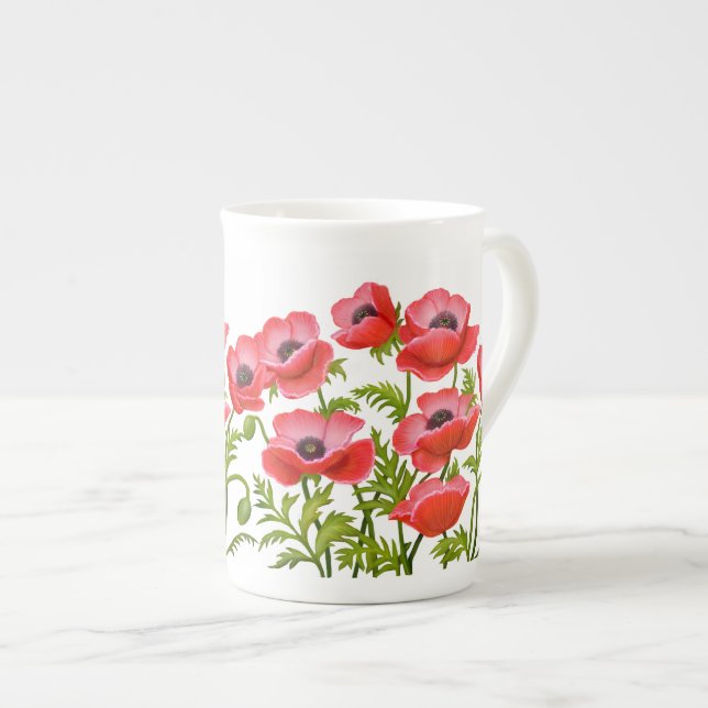 Rote Klatschmohn-Blumen-Tasse Prozellantasse (Vorderseite Rechts)