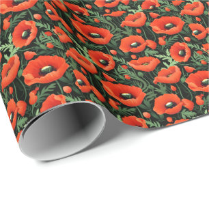 Rote Klatschmohnblumen Blumen Grünzeug Geburtstag  Geschenkpapier