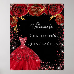 Rote Kleiderfloralen aus Quinceanera willkommen Poster
