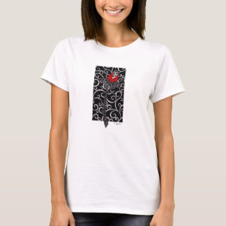 rote Knospe auf schwarzem Strudel T-Shirt