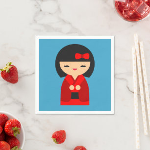 Rote Kokeshi Japanische Puppen Serviette