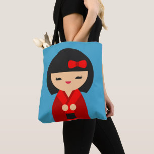 Rote Kokeshi Japanische Puppen Tasche