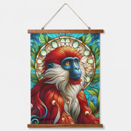 ROTE KOLOBUS-MONKEY-WALL-TAPESTRIE WANDTEPPICH MIT HOLZRAHMEN