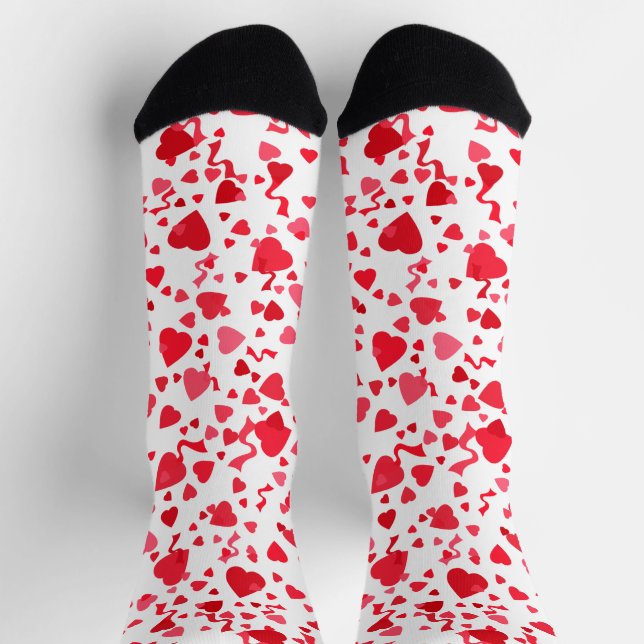 Rote Konfetti-Herzen-Muster Socken (Oben)