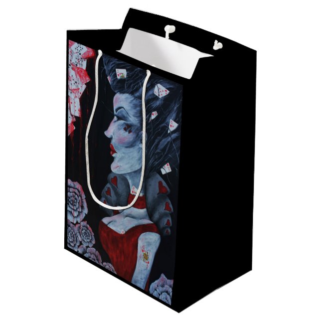 Rote Königin Herz Alice Wonderland Rose Kunst Mittlere Geschenktüte (Rückseite Schrägansicht)