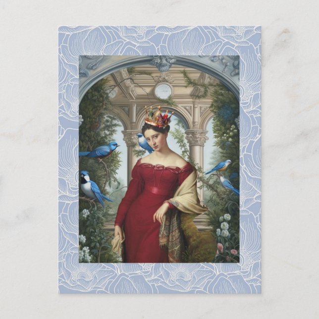 Rote Königin mit blauen Vögeln Postkarte (Vorderseite)