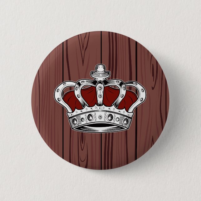 Rote Königskrone Dunkles Holz Rustikal Button (Vorderseite)