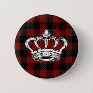 Rote Königskrone Schwarz Rot Gingham Button