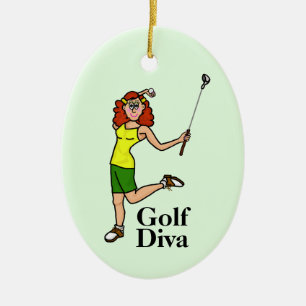 Rote Kopffrau Golfer Ornament