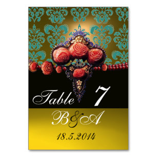ROTE KORALE ROSE, BLUE YELLOSE SCHWARZE DAMASK-MON TISCHNUMMER