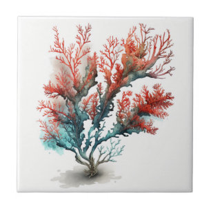 Rote Koralle, Aquarell, Keramikfliese