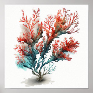 Rote Koralle im Wasserfarbenposter Poster