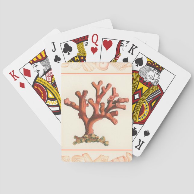 Rote Koralle mit Tritonshorn-Muschel-Grenze Spielkarten (Rückseite)