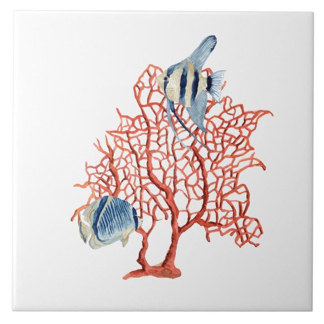 Rote Koralle mit tropischen Fischen, Fliese (Vorderseite)