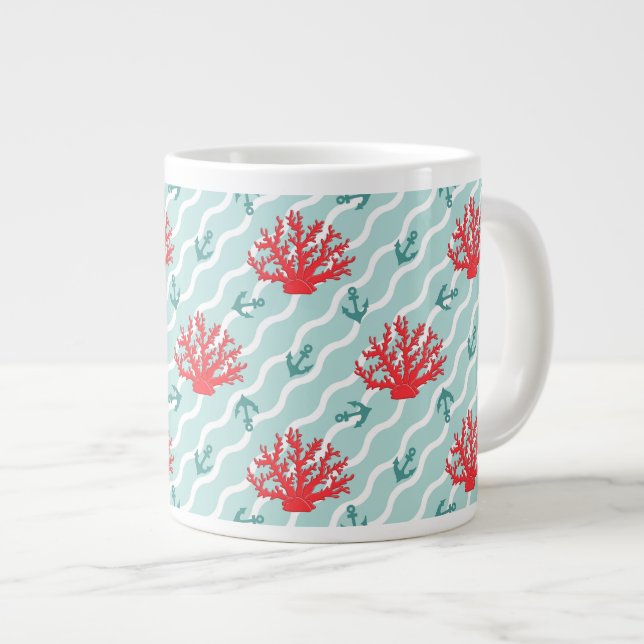 Rote Korallen-Muster 1 Jumbo-Tasse (Vorderseite Rechts)