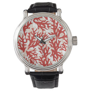 Rote Korallen-Muster 2 Armbanduhr