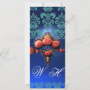 ROTE KORALLEN ROSEN, AQUA BLAUE SCHWARZE DAMAST-MO EINLADUNG