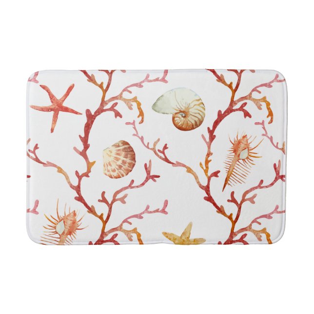 Rote Korallen & Seashells Bath Mat Badematte (Vorderseite)
