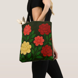 Rote, korallenrote und gelbe Blume Tasche