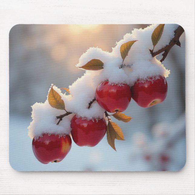 Rote, köstliche Äpfel im Schnee Mousepad (Vorne)