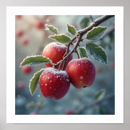 Rote köstliche Äpfel mit Schnee Poster