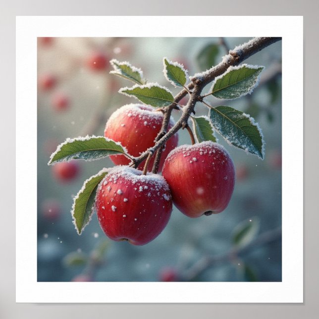 Rote köstliche Äpfel mit Schnee Poster (Vorne)