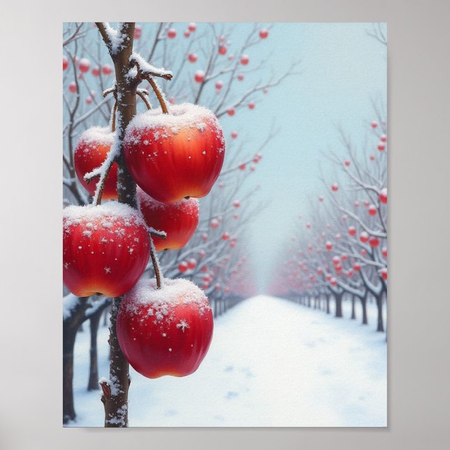 Rote, köstliche Äpfel und Schnee Poster (Vorne)