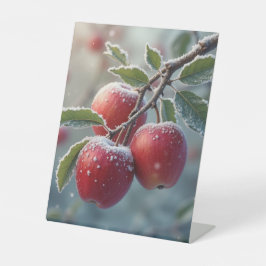 Rote, köstliche Äpfel und Schnee Sockelschild