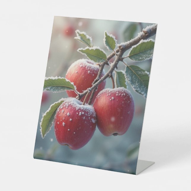 Rote, köstliche Äpfel und Schnee Sockelschild (Vorderseite)