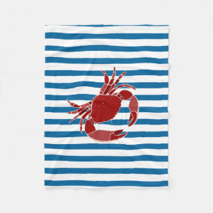 Rote Krabben-blaue und weiße Streifen-Fleece-Deck Fleecedecke