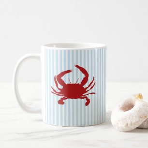 Rote Krabben-Nautikmalerei Blau gestreifter Kunstb Kaffeetasse