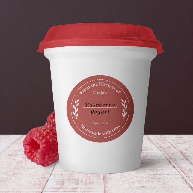 Rote Kraft und rustikal, mit Liebe-Etikettenaufkle Runder Aufkleber (Red Kraft & Rustic Made with Love Label Sticker)
