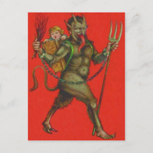 Rote Krampus Heugabel Wechselt Kidnapping Kind Postkarte
