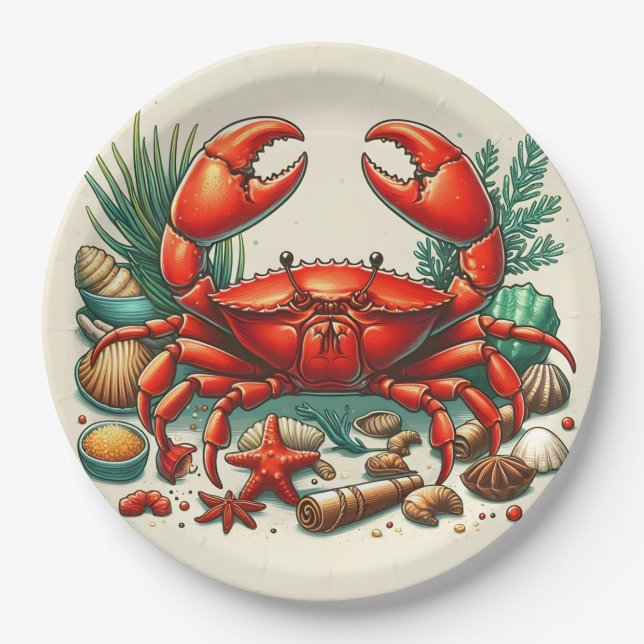 Rote Krebsbackform Pappteller (Vorderseite)