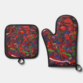 Rote Kreise Ofenhandschuh & Topflappen-Set