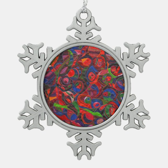 Rote Kreise Schneeflocken Zinn-Ornament (Vorderseite)