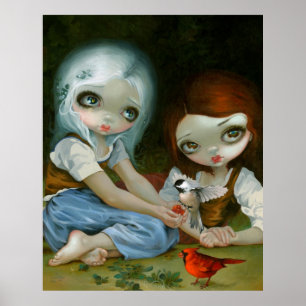 Rote Kunst des Schnee-Weiß und der Rose drucken Poster
