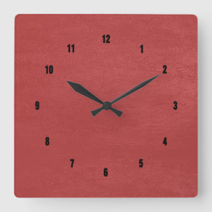 Rote Kunstledertextur Quadratische Wanduhr