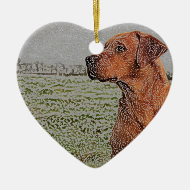 Rote Labrador-Weihnachtsverzierung Keramik Ornament (Vorne)