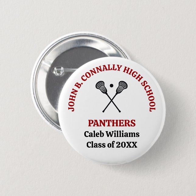 Rote Lacrosse-Schulmannschaft der Oberstufe Person Button (Vorne & Hinten)