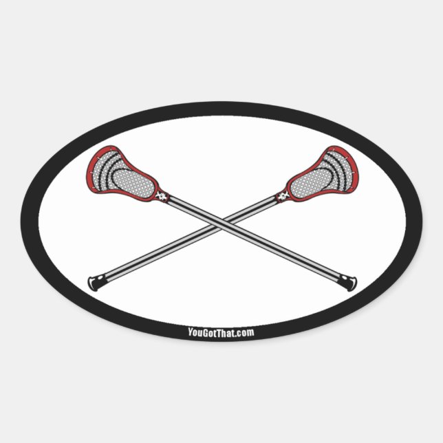 Rote Lacrosse Sticks Ovaler Aufkleber (Vorderseite)