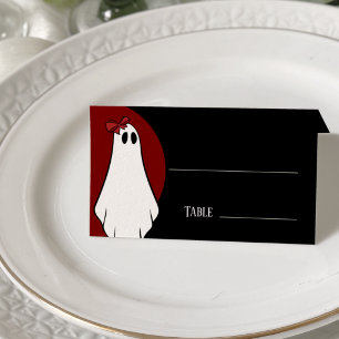 Rote Lady-Geister-Hochzeit an Halloween Platzkarte