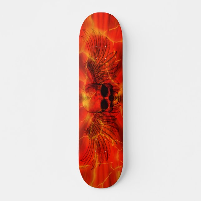 Rote Lava-Explosion Winged Schädel Skateboard (Vorne)