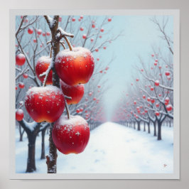 Rote, leckere Äpfel mit Schnee Poster