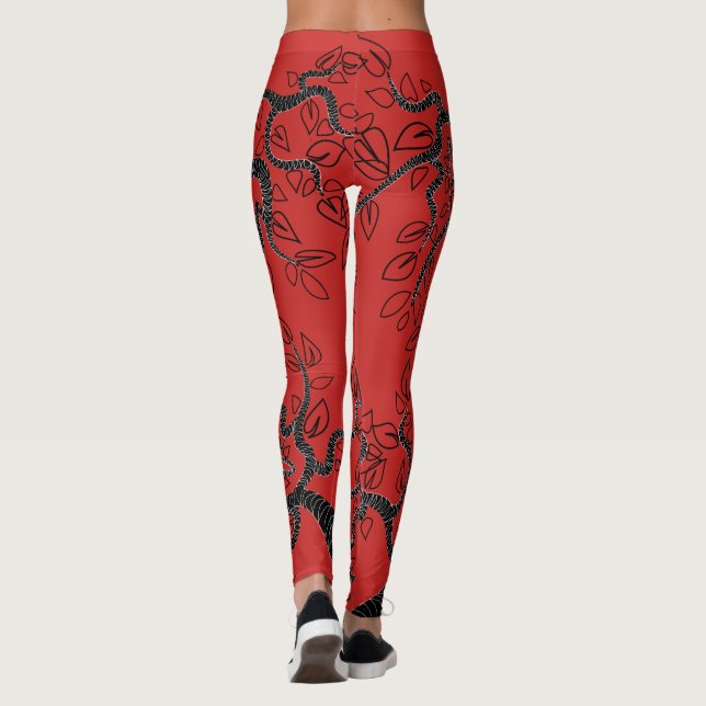 Rote Leggings mit Baumdesign - Farbe auswählen (Rückseite)