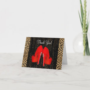 Rote Leoparden-High-Heel-Schuhe Dankeskarten Dankeskarte