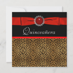 Rote Leopardin Rote Quinceañera-Einladungen Einladung