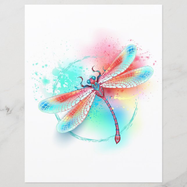 Rote Libelle im Aquarellhintergrund (Vorderseite)